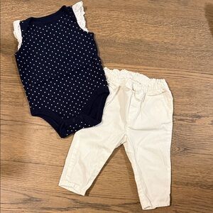 GAP Baby white Pants with matching navy/white onesie - size 6-12m